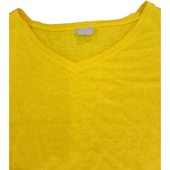 Chico’s Women's 100% Linen T-Shirt Size 2 US Large Bright Yellow Short Sleeve - Picture 2 of 7